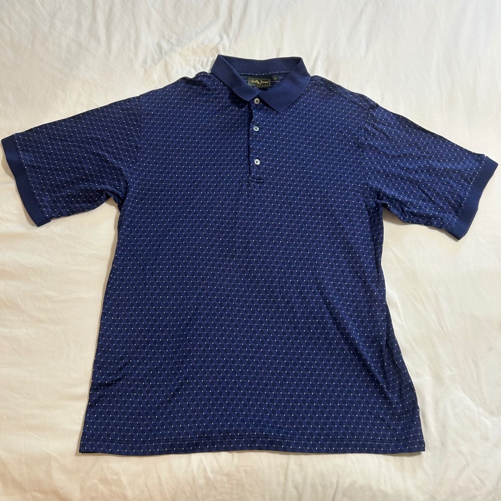Bobby Jones Collection Mens Large Polo Shirt Navy Blue Diamond Dot Made in Italy